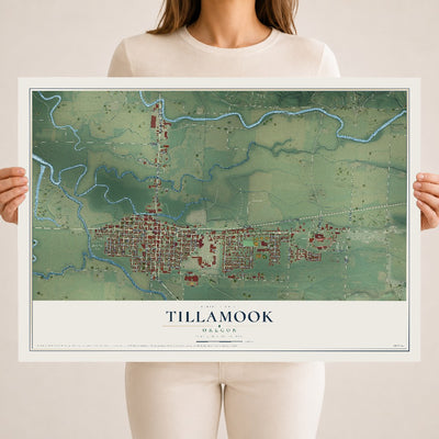 Map of Tillamook, Oregon, 18 x 24 inch unframed archival matte print