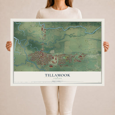 Map of Tillamook, Oregon, 24 x 36 inch unframed archival matte print