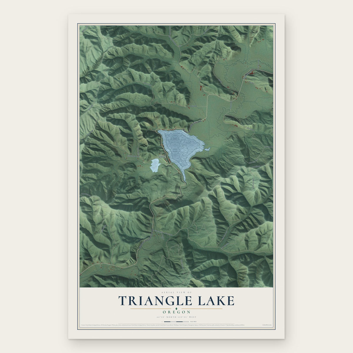 Triangle Lake, Oregon map print, the full design