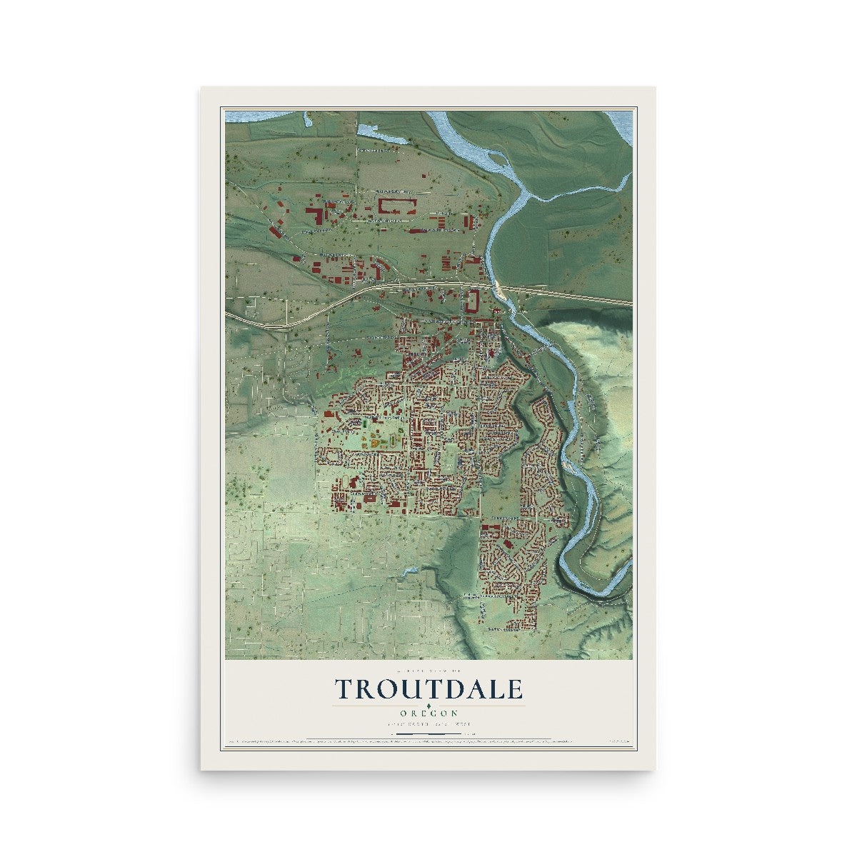 Map of Troutdale, Oregon, 12 x 18 inch unframed archival matte print