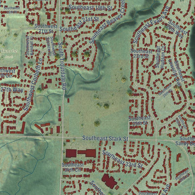 Second close-up of the map of Troutdale, Oregon print showing more streets and buildings