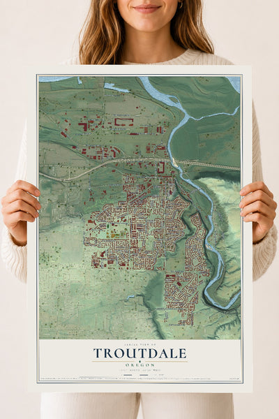 Map of Troutdale, Oregon, 18 x 24 inch unframed archival matte print