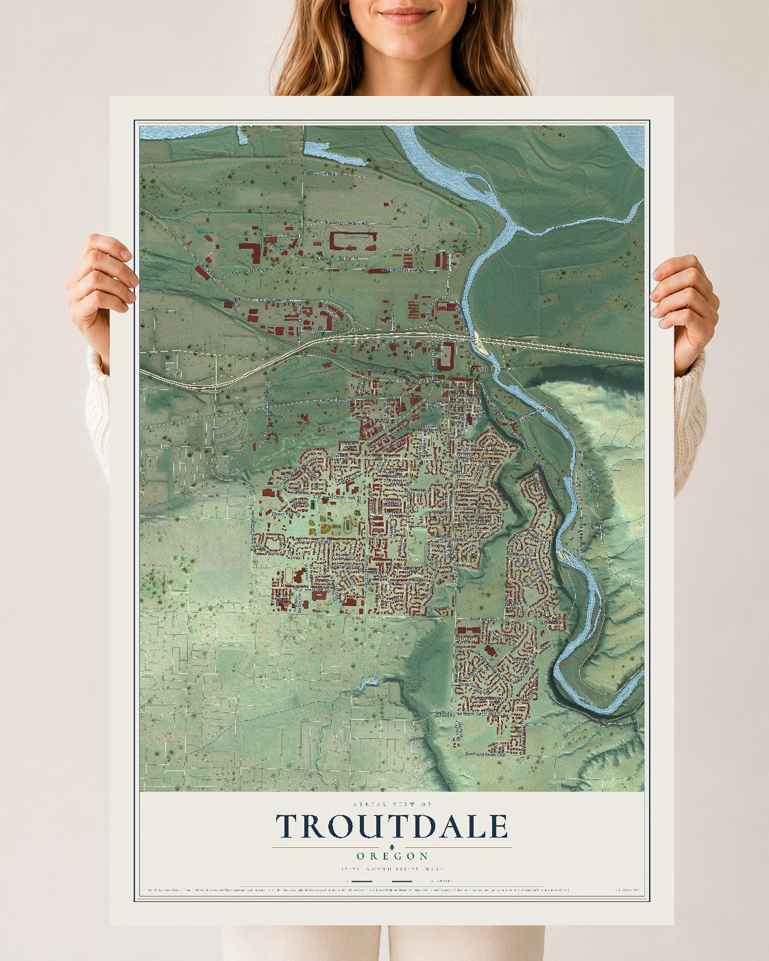 Map of Troutdale, Oregon, 24 x 36 inch unframed archival matte print