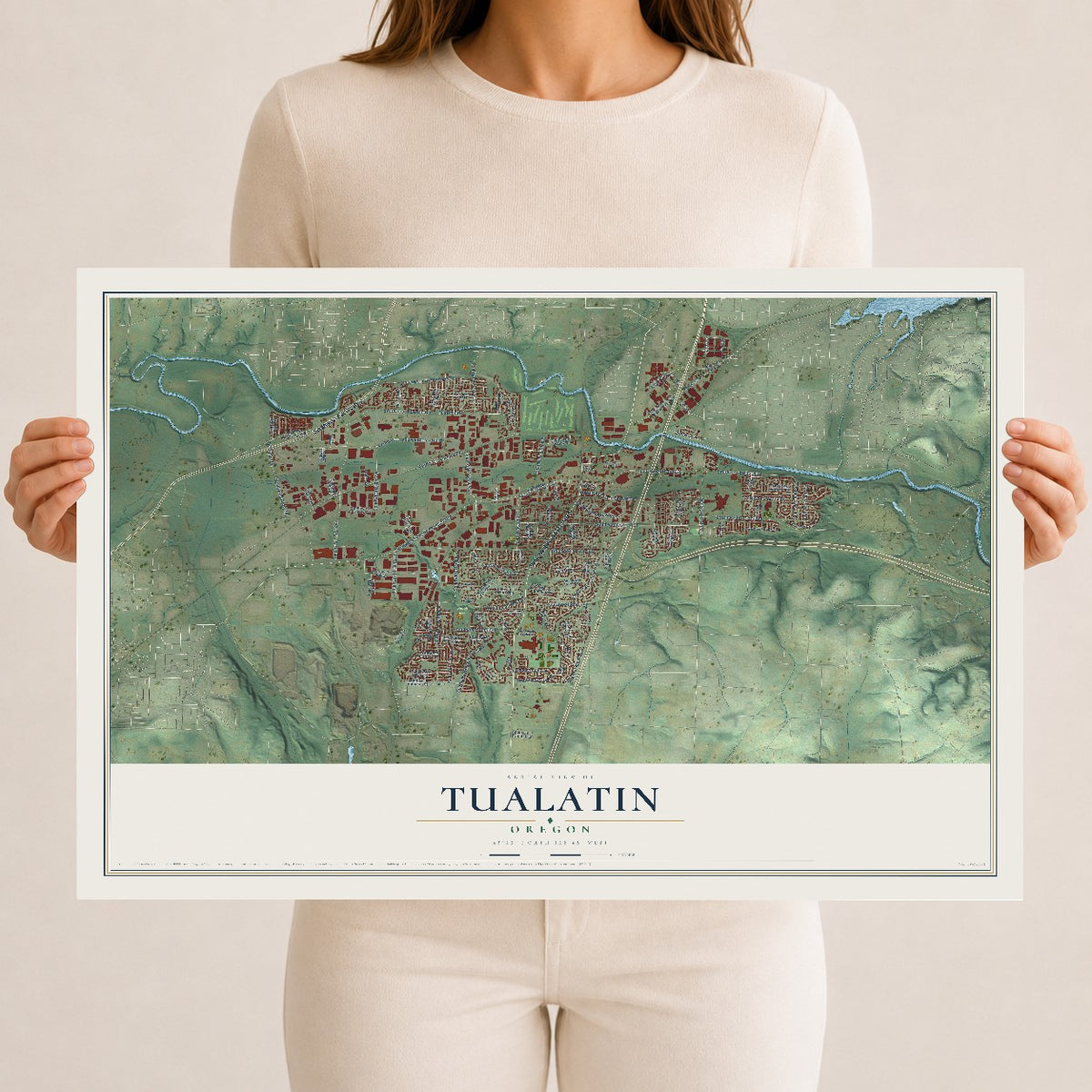 Map of Tualatin, Oregon, 12 x 18 inch unframed archival matte print