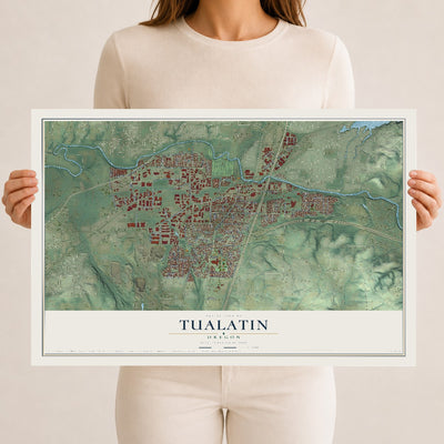Map of Tualatin, Oregon, 12 x 18 inch unframed archival matte print