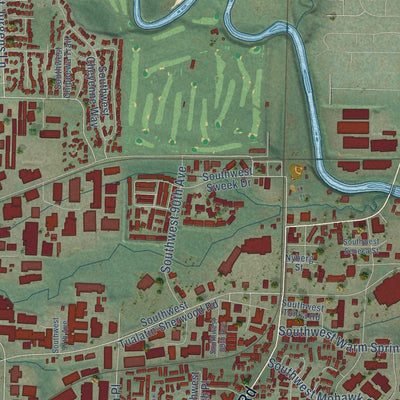 Second close-up of the map of Tualatin, Oregon print showing more streets and buildings