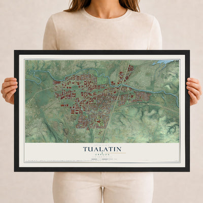Map of Tualatin, Oregon, 12 x 18 inch print in a black wood frame