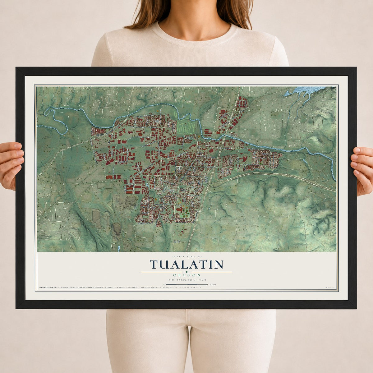 Map of Tualatin, Oregon, 18 x 24 inch print in a black wood frame