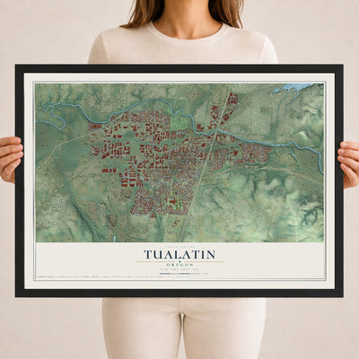 Map of Tualatin, Oregon, 18 x 24 inch print in a black wood frame