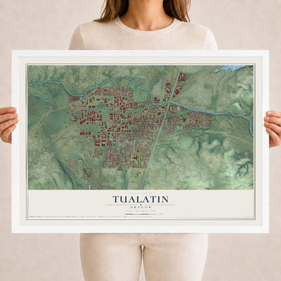 Map of Tualatin, Oregon, 18 x 24 inch print in a white wood frame