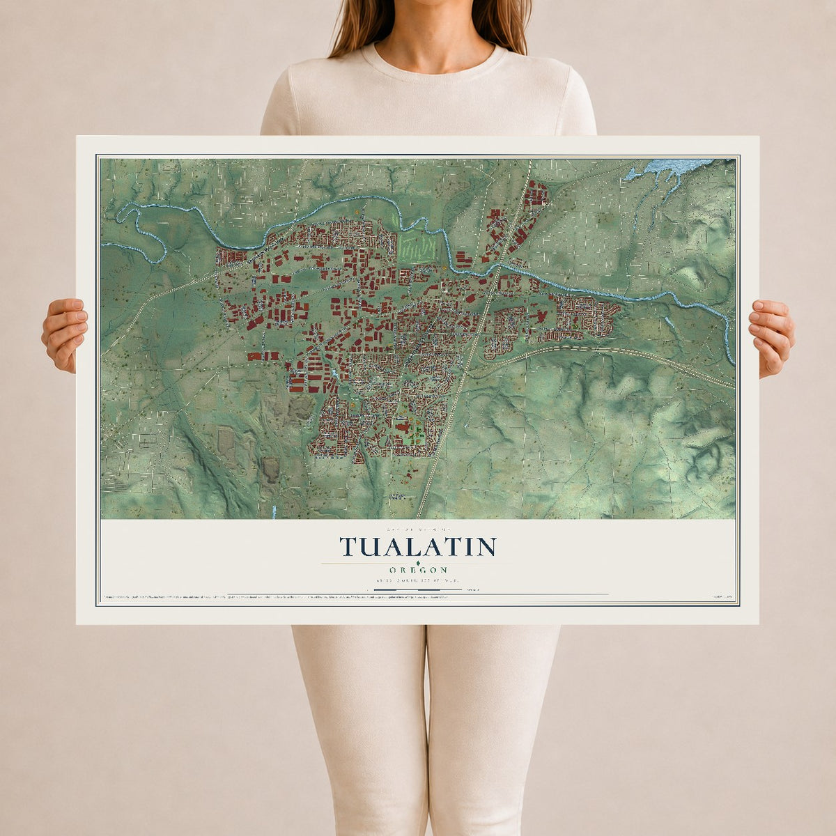 Map of Tualatin, Oregon, 24 x 36 inch unframed archival matte print