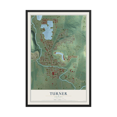Map of Turner, Oregon, 12 x 18 inch print in a black wood frame