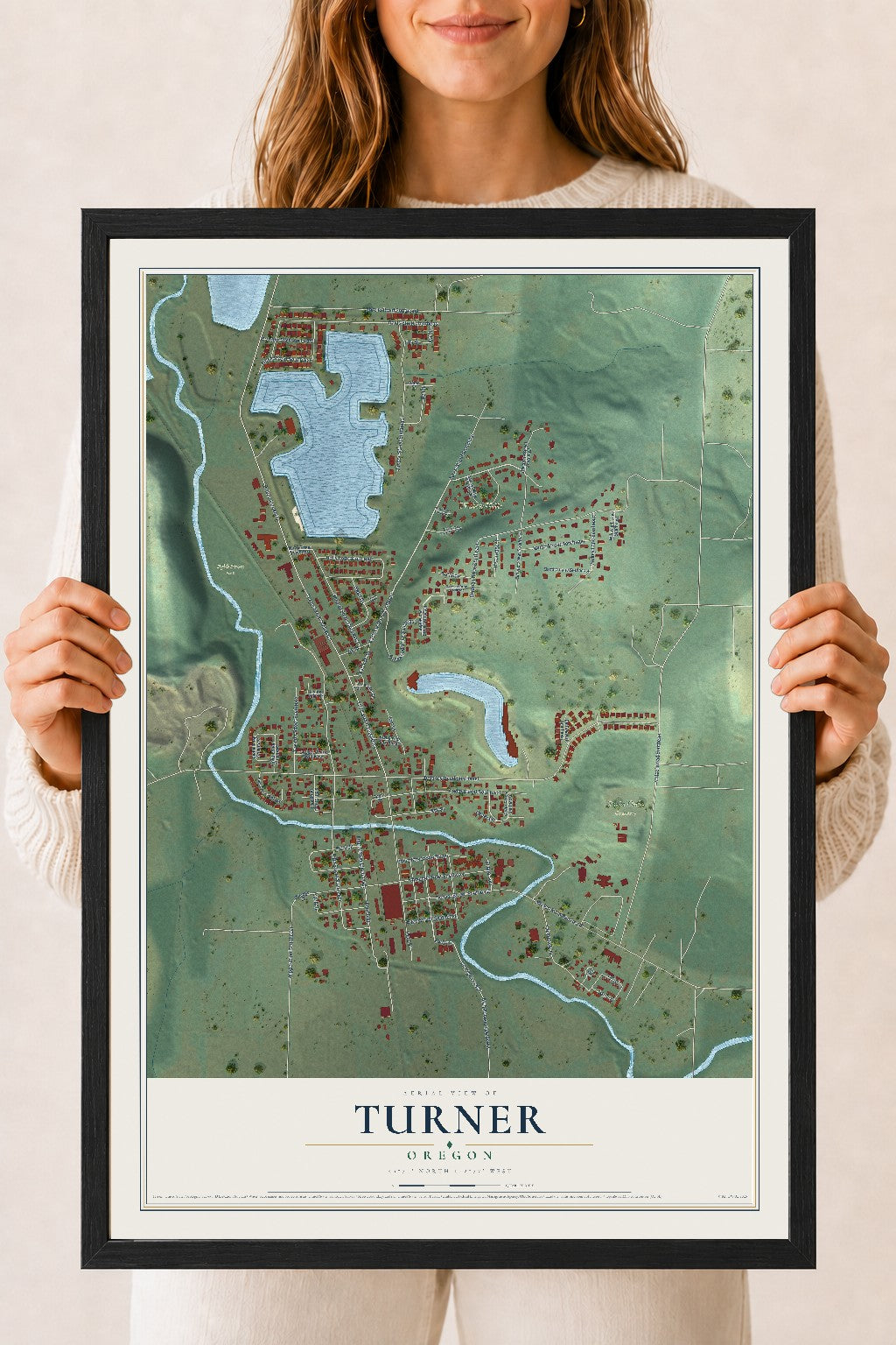 Map of Turner, Oregon, 18 x 24 inch print in a black wood frame