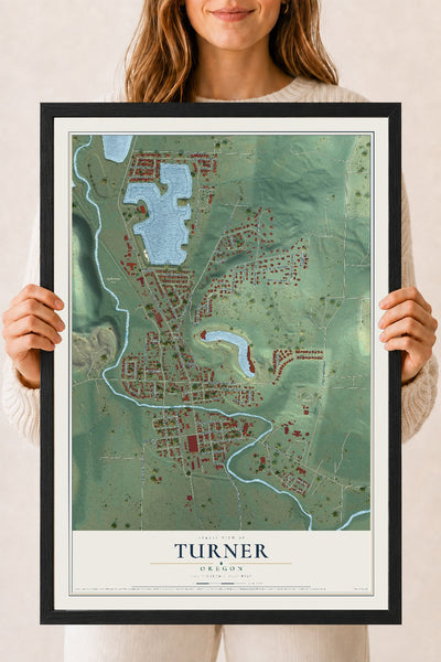 Map of Turner, Oregon, 18 x 24 inch print in a black wood frame