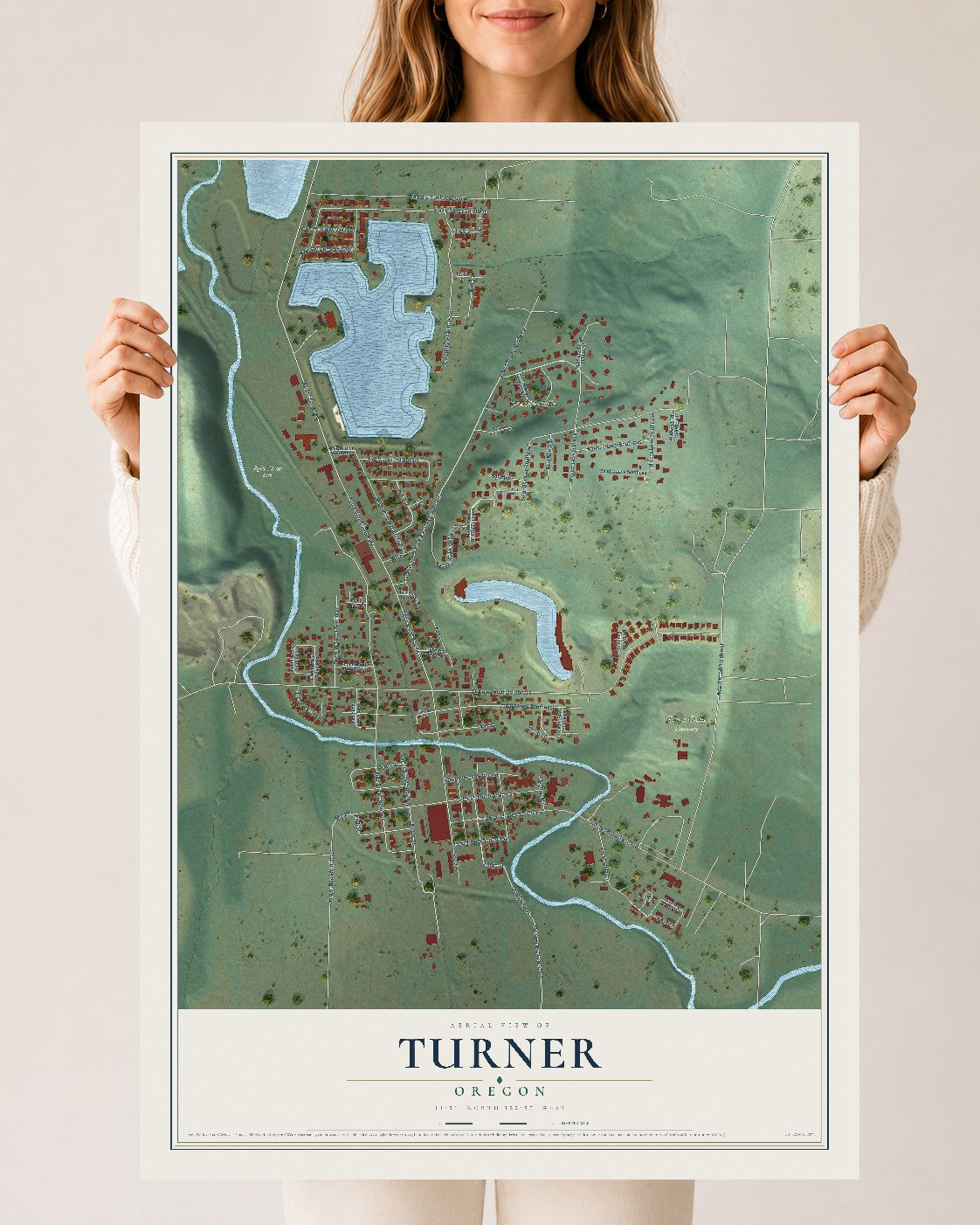 Map of Turner, Oregon, 24 x 36 inch unframed archival matte print