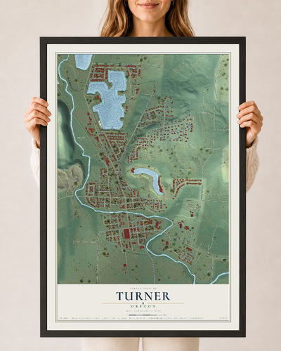 Map of Turner, Oregon, 24 x 36 inch print in a black wood frame