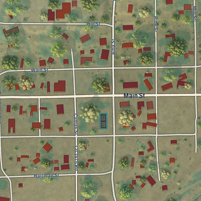 Close-up of the map of Ukiah, Oregon print showing street and building detail