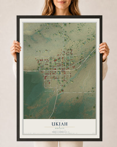 Map of Ukiah, Oregon, 24 x 36 inch print in a black wood frame