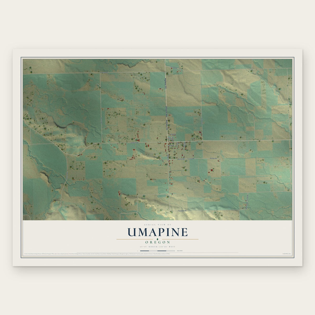 Umapine, Oregon map print, the full design