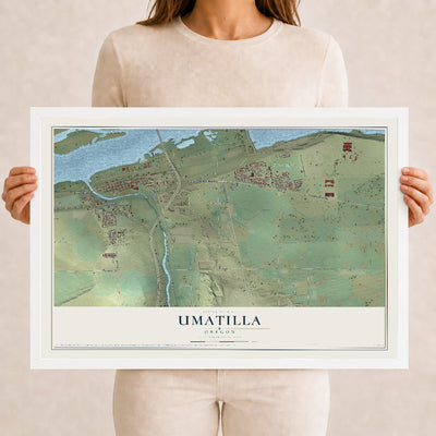 Map of Umatilla, Oregon, 12 x 18 inch print in a white wood frame