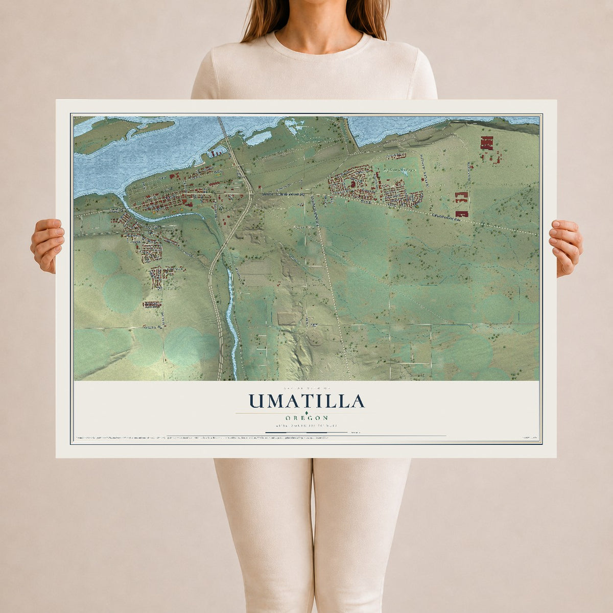 Map of Umatilla, Oregon, 24 x 36 inch unframed archival matte print