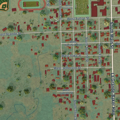 Second close-up of the map of Union, Oregon print showing more streets and buildings