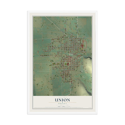 Map of Union, Oregon, 12 x 18 inch print in a white wood frame