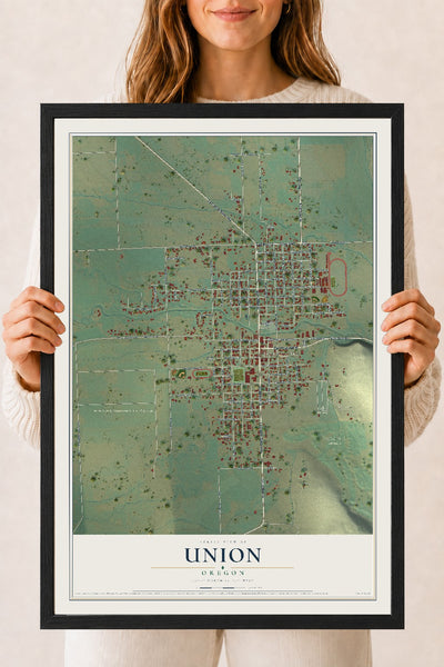 Map of Union, Oregon, 18 x 24 inch print in a black wood frame