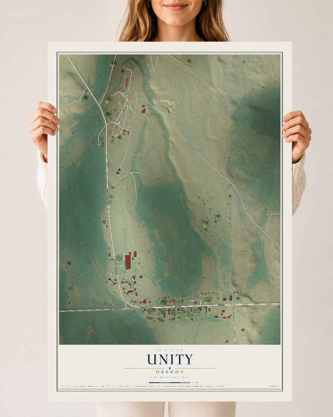 Map of Unity, Oregon, 24 x 36 inch unframed archival matte print