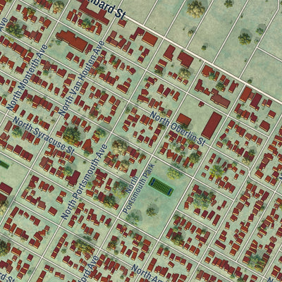 Close-up of the map of University Park, Oregon print showing street and building detail