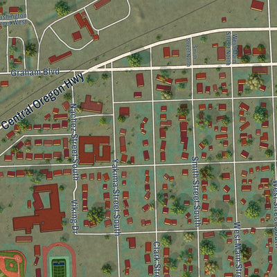 Close-up of the map of Vale, Oregon print showing street and building detail