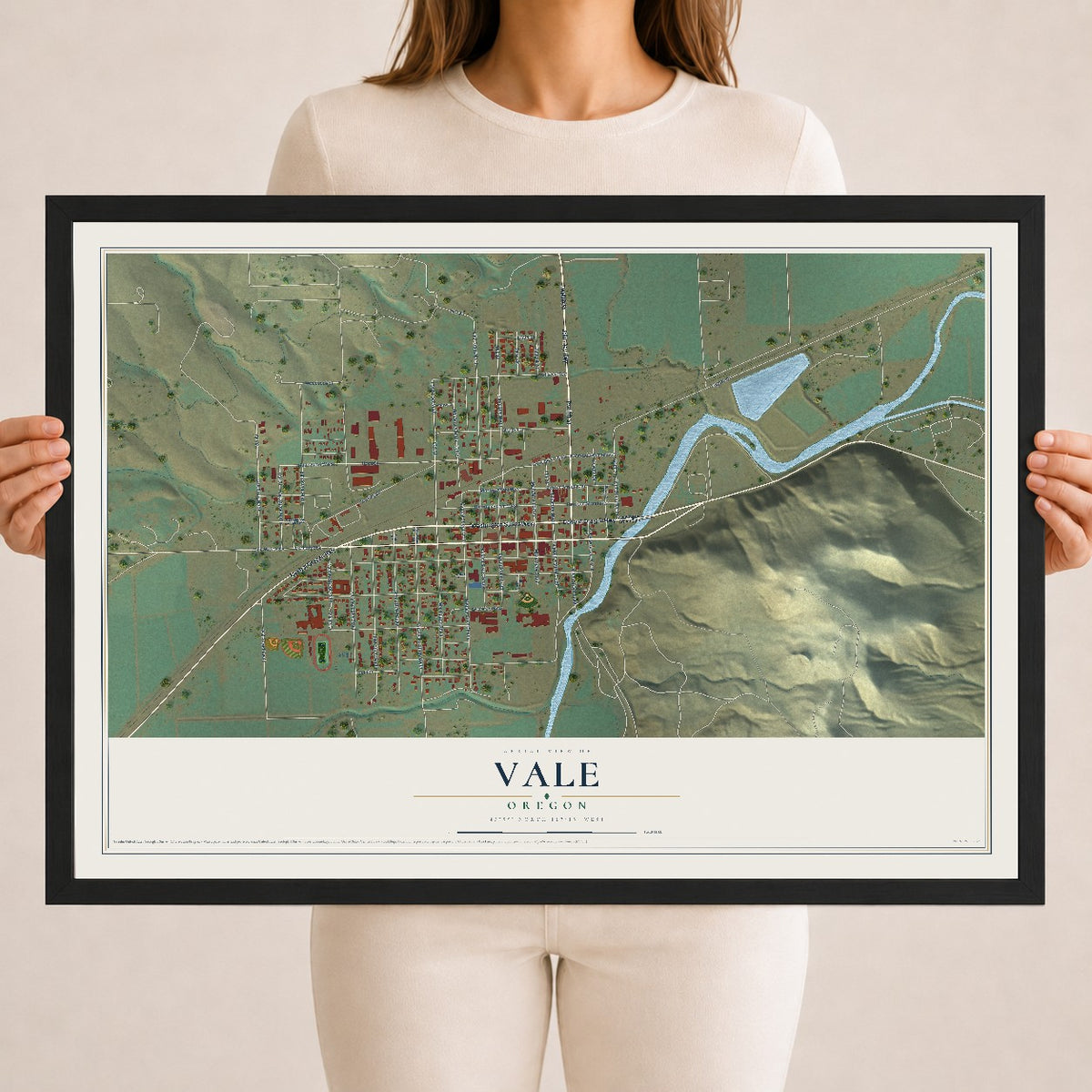 Map of Vale, Oregon, 18 x 24 inch print in a black wood frame