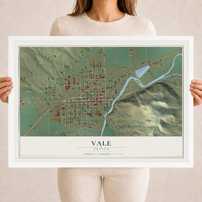 Map of Vale, Oregon, 18 x 24 inch print in a white wood frame