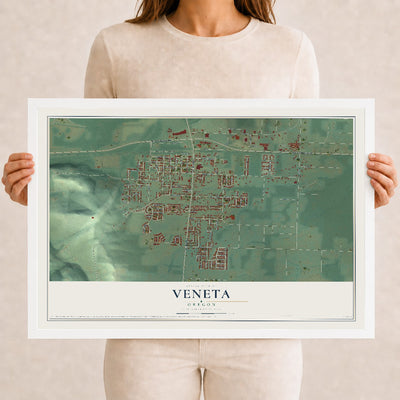 Map of Veneta, Oregon, 12 x 18 inch print in a white wood frame