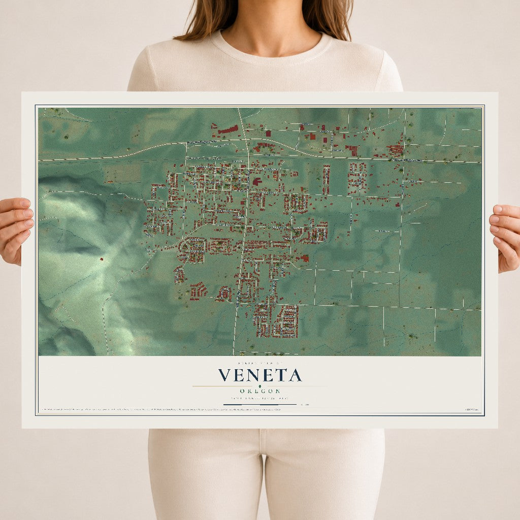 Map of Veneta, Oregon, 18 x 24 inch unframed archival matte print