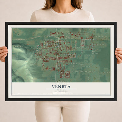 Map of Veneta, Oregon, 18 x 24 inch print in a black wood frame