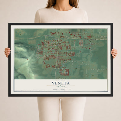 Map of Veneta, Oregon, 24 x 36 inch print in a black wood frame