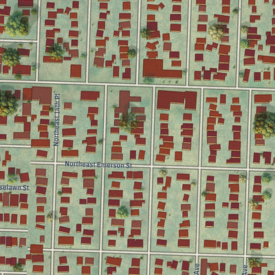 Close-up of the map of Vernon, Oregon print showing street and building detail