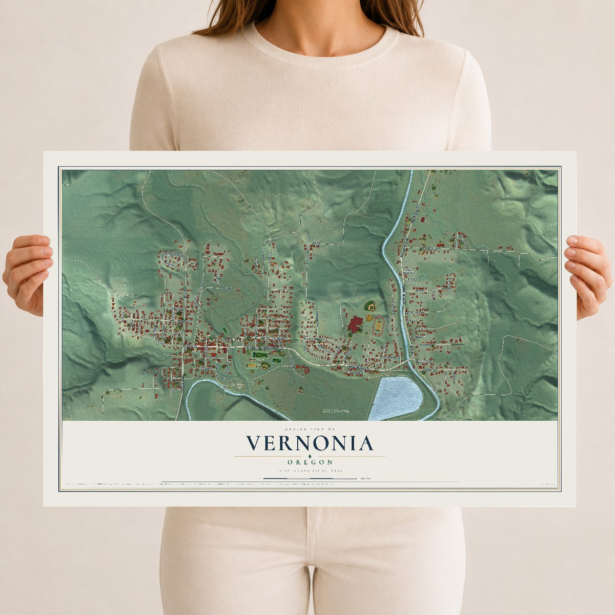 Map of Vernonia, Oregon, 12 x 18 inch unframed archival matte print