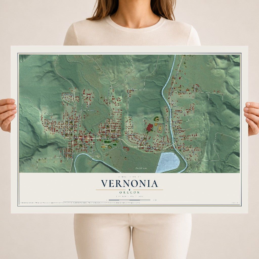 Map of Vernonia, Oregon, 18 x 24 inch unframed archival matte print