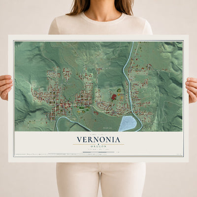 Map of Vernonia, Oregon, 18 x 24 inch unframed archival matte print