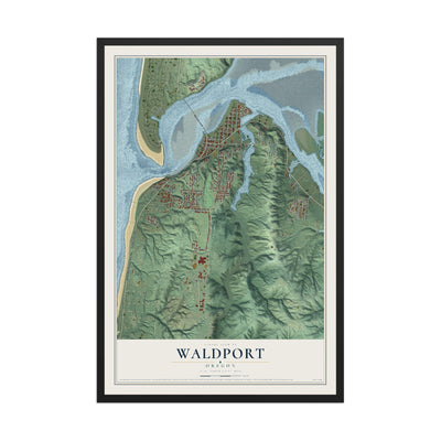 Map of Waldport, Oregon, 12 x 18 inch print in a black wood frame