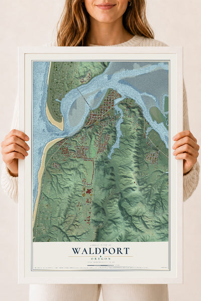 Map of Waldport, Oregon, 18 x 24 inch print in a white wood frame