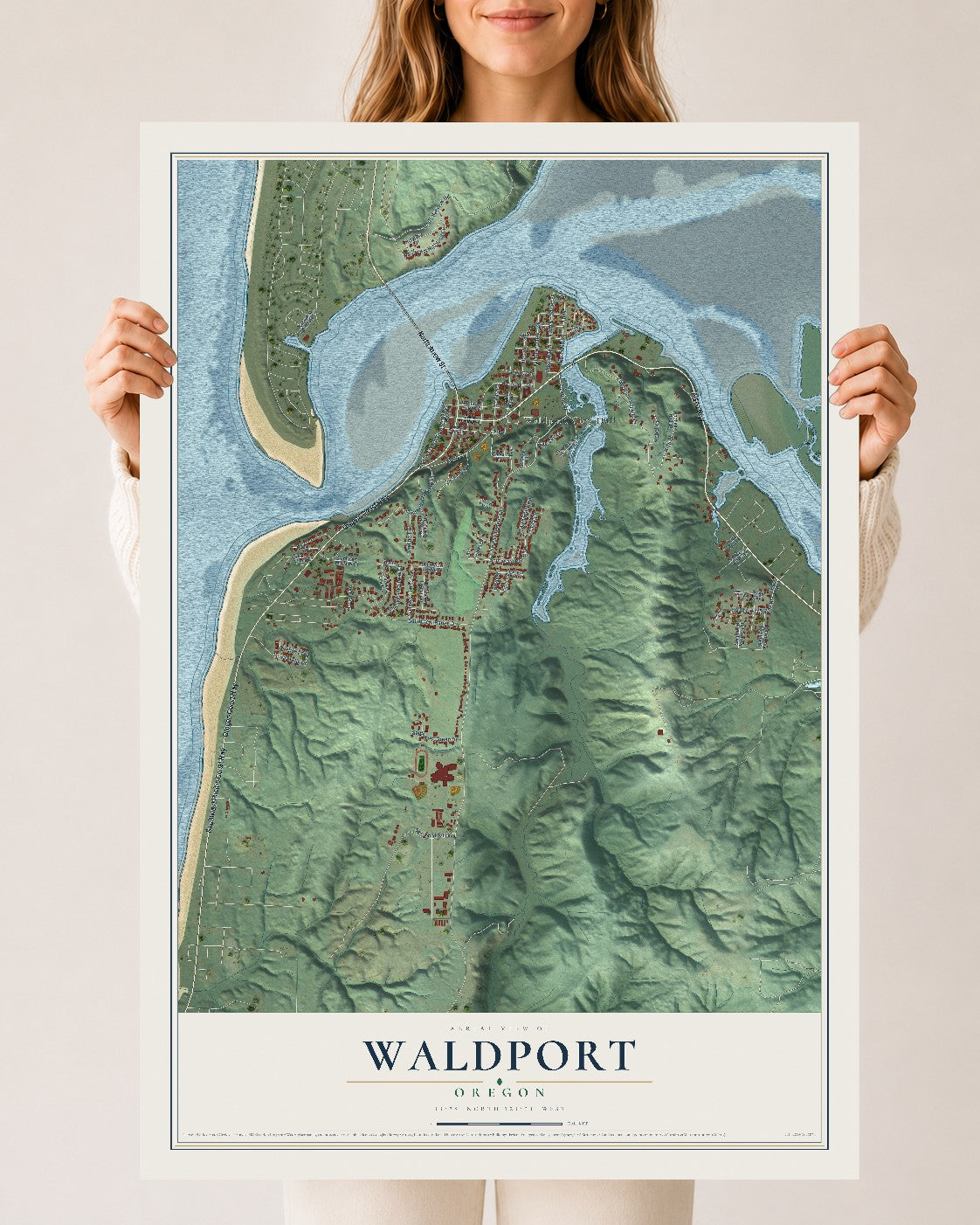 Map of Waldport, Oregon, 24 x 36 inch unframed archival matte print