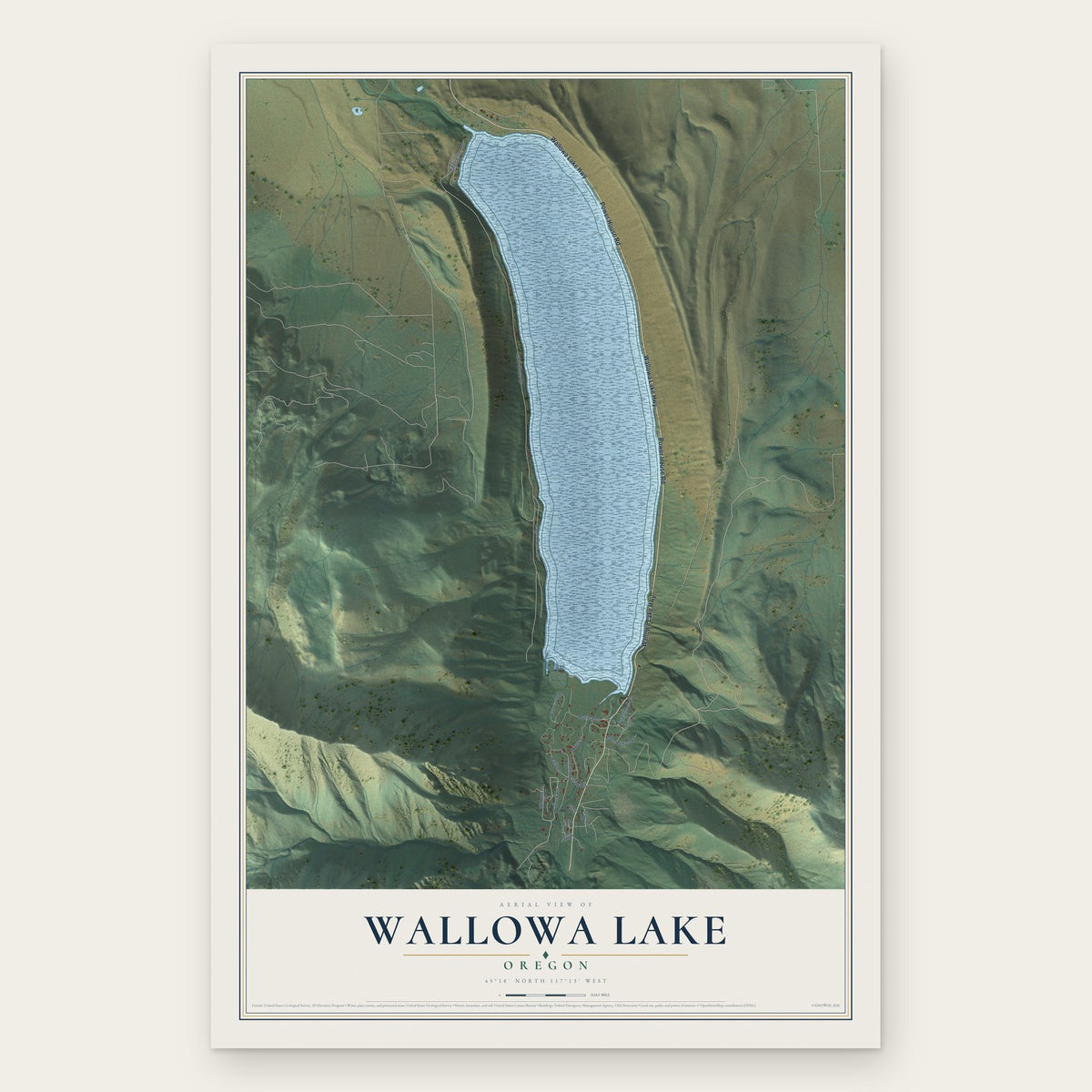 Wallowa Lake, Oregon map print, the full design