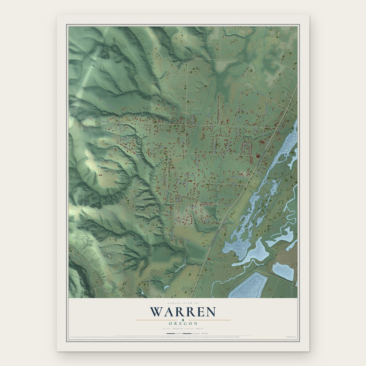 Warren, Oregon map print, the full design