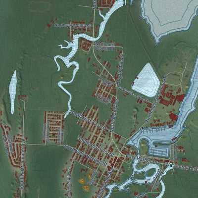 Close-up of the map of Warrenton, Oregon print showing street and building detail