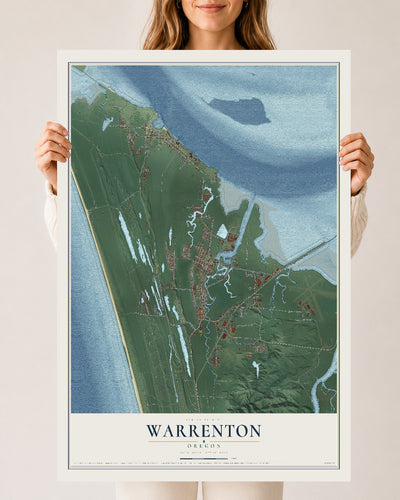 Map of Warrenton, Oregon, 24 x 36 inch unframed archival matte print