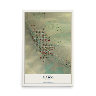 Map of Wasco, Oregon, 12 x 18 inch unframed archival matte print