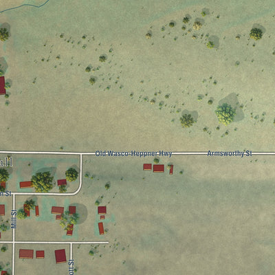 Second close-up of the map of Wasco, Oregon print showing more streets and buildings